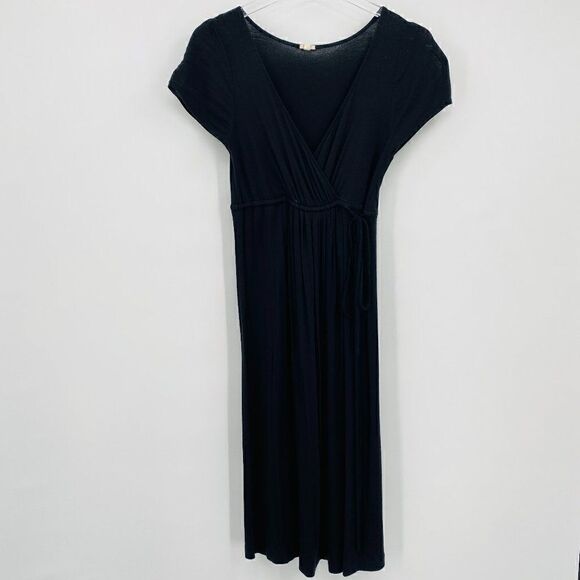 J. Crew Size Small Black Short Sleeve Belted Jersey Knit Casual Midi Dress - Picture 1 of 9